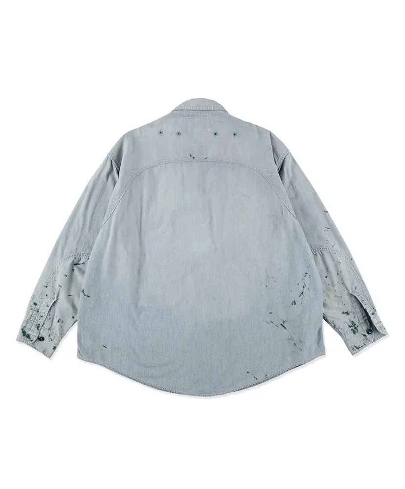Paint Stained Chambray Shirt,Vent Holes