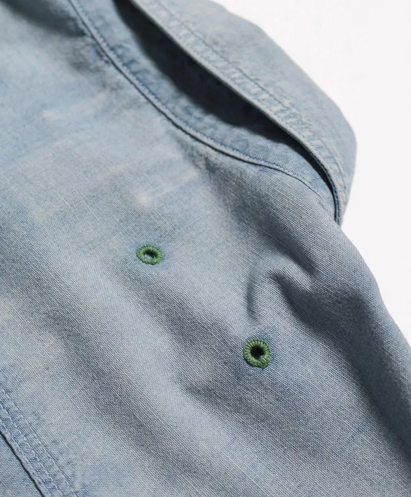 Paint Stained Chambray Shirt,Vent Holes
