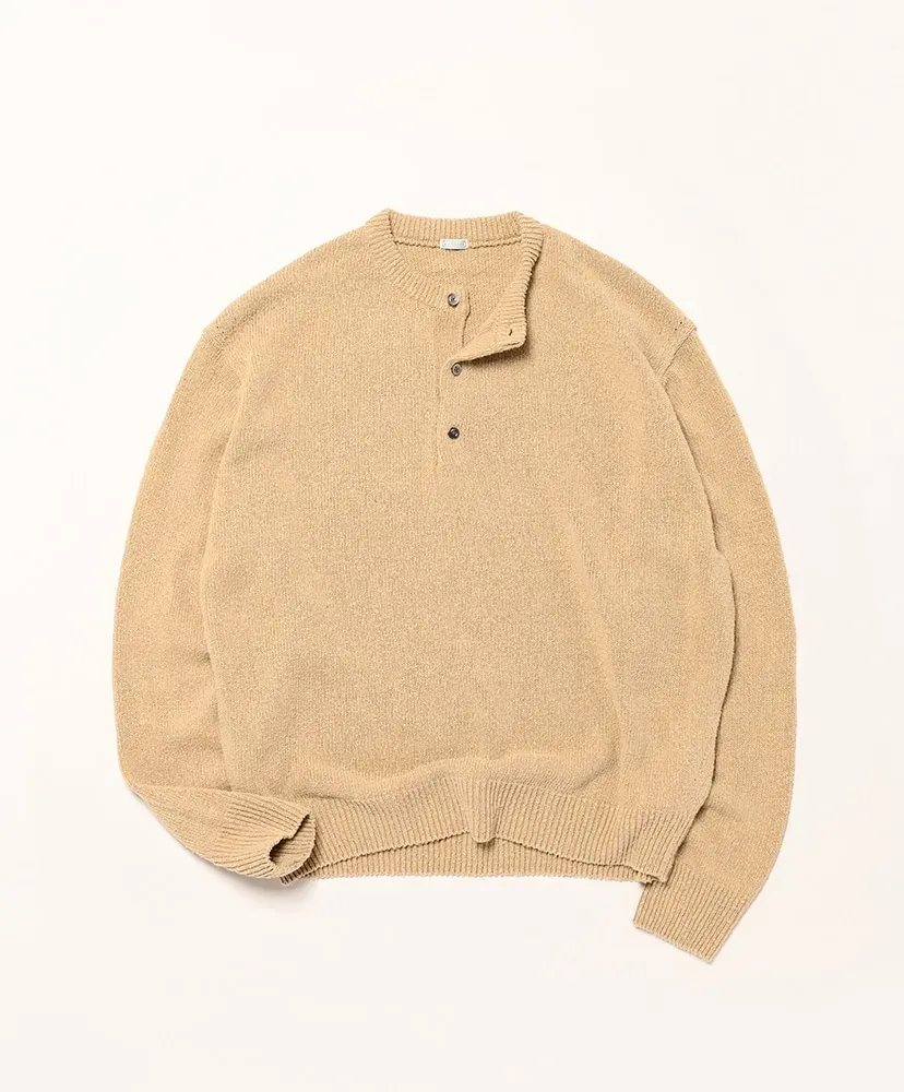 Washed Silk Nep Henry Neck Sweater