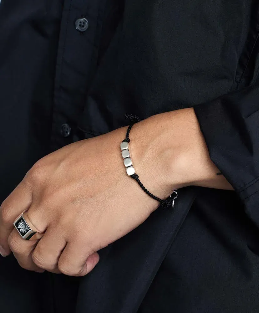 Cube With Hair Line Link - Silver