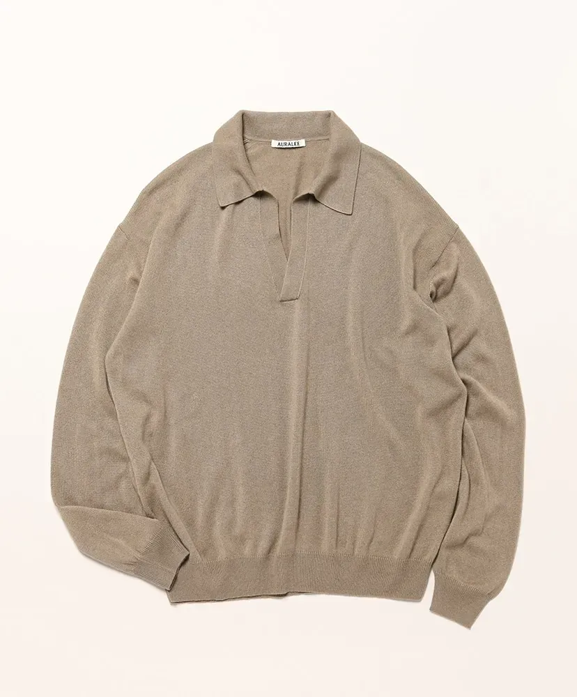 Super Fine Cashmere Silk Knit Skipper Polo