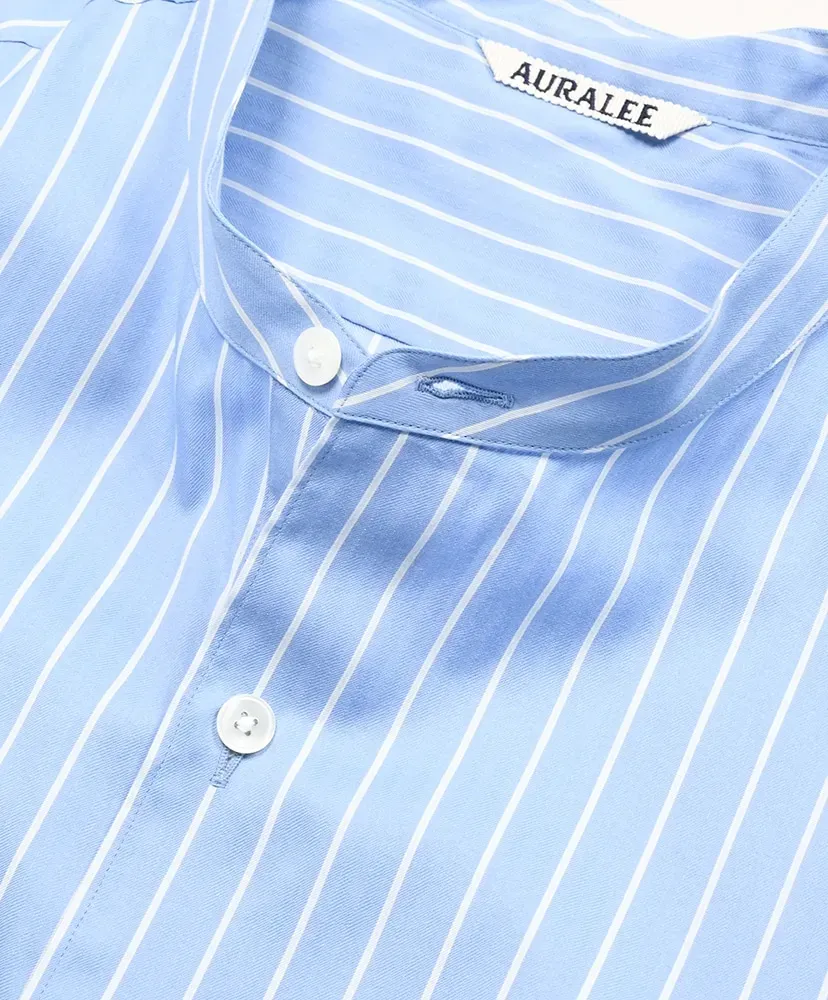 Cotton Silk Stripe Stand Collar Shirt