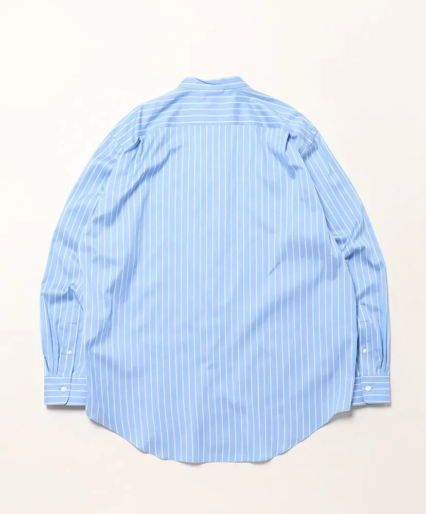 Cotton Silk Stripe Stand Collar Shirt