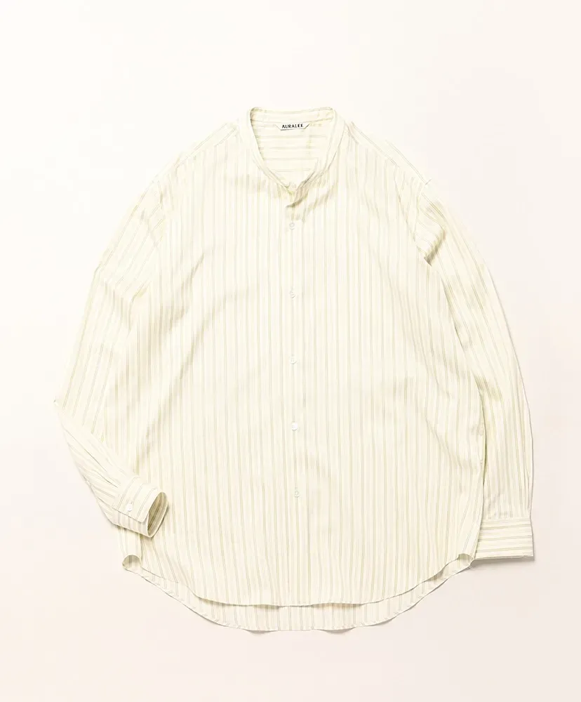 Cotton Silk Stripe Stand Collar Shirt