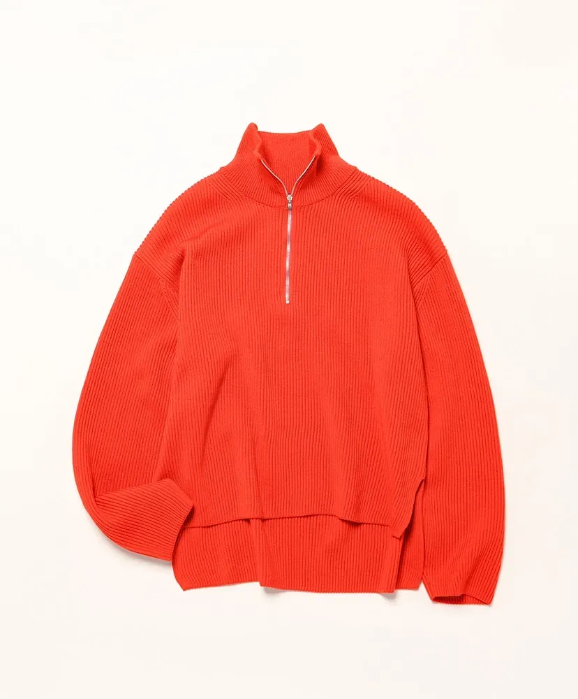 Women Solid Wool Rib Half Zip