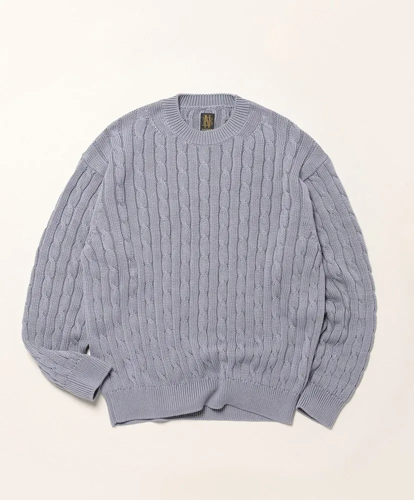 Men High Twist Cash Cotton Cable Crew Neck