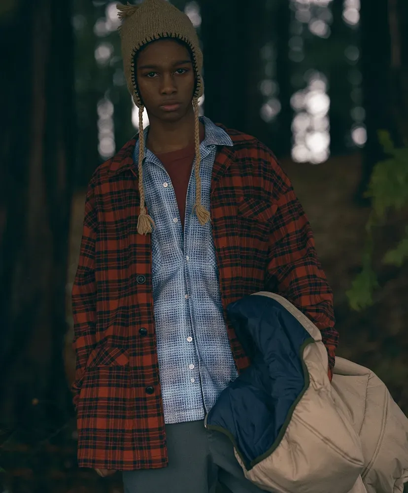Printed Plaid Flannel Open Collar Shirt