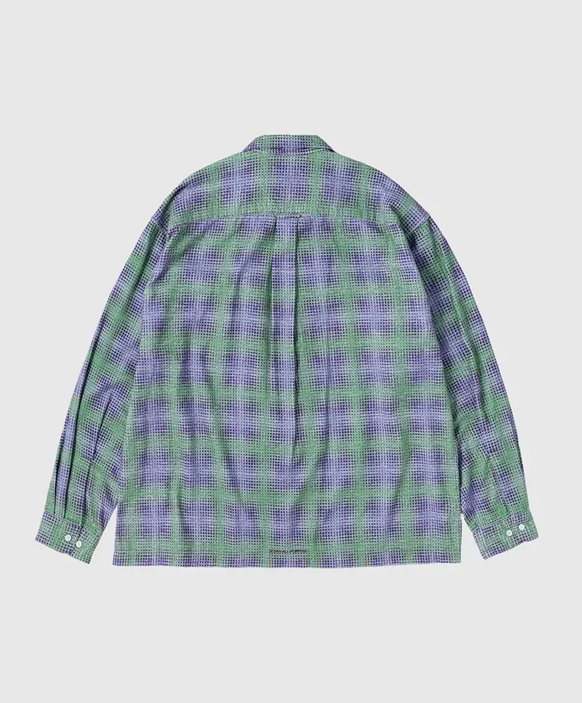Printed Plaid Flannel Open Collar Shirt