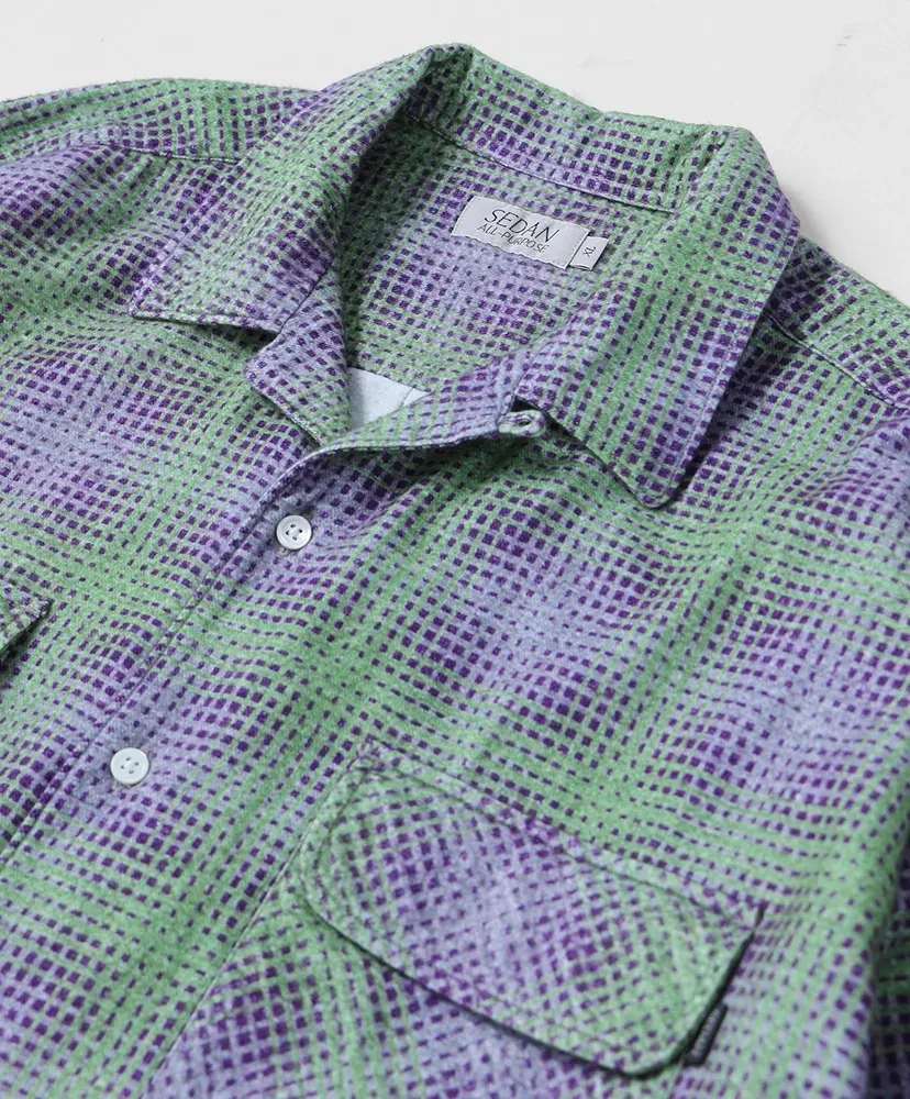Printed Plaid Flannel Open Collar Shirt