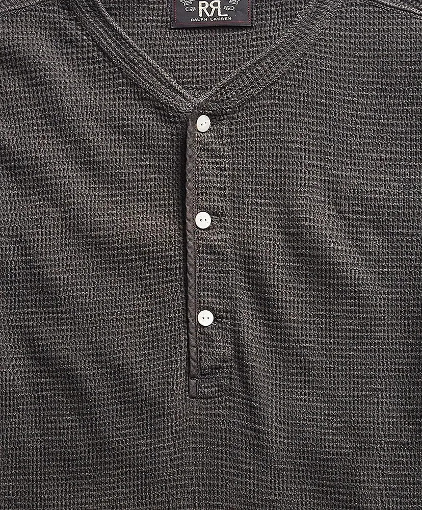 Waffle-Knit Short-Sleeve Henley Shirt