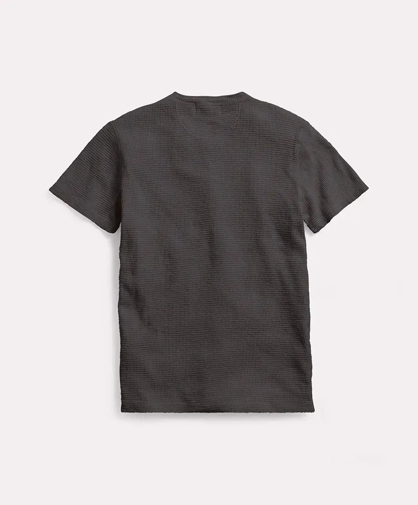 Waffle-Knit Short-Sleeve Henley Shirt