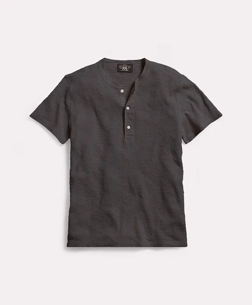Waffle-Knit Short-Sleeve Henley Shirt
