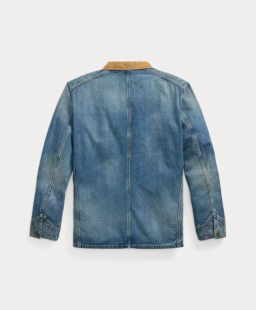 Corduroy-Collar Indigo Denim Jacket