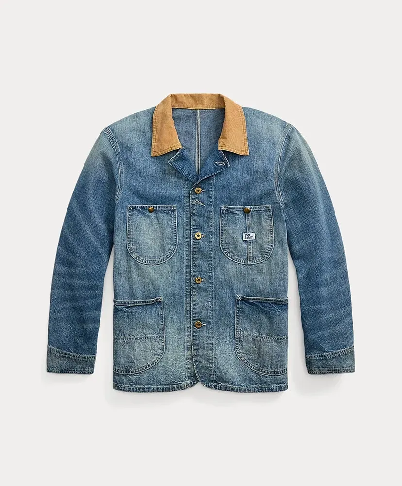 Corduroy-Collar Indigo Denim Jacket