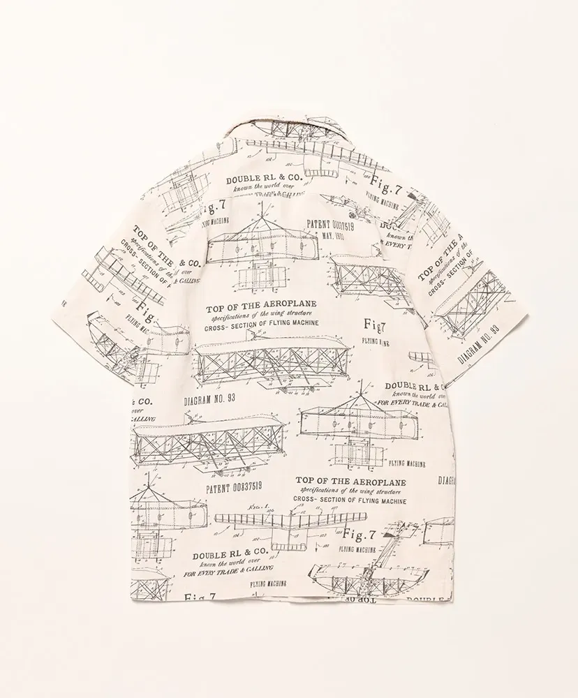 Aeroplane-Print Linen Camp Shirt