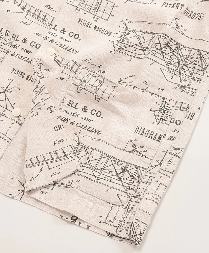 Aeroplane-Print Linen Camp Shirt