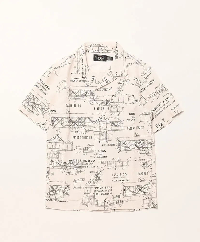 Aeroplane-Print Linen Camp Shirt