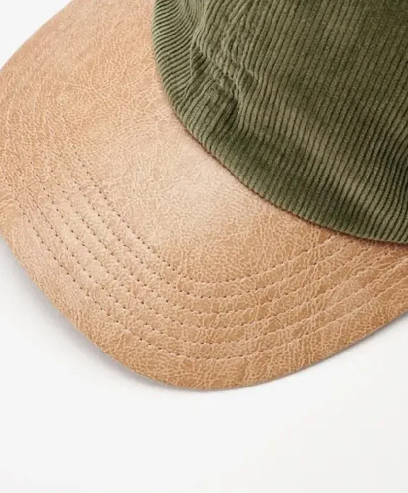 Corduroy & Faux Leather 6Panel Cap