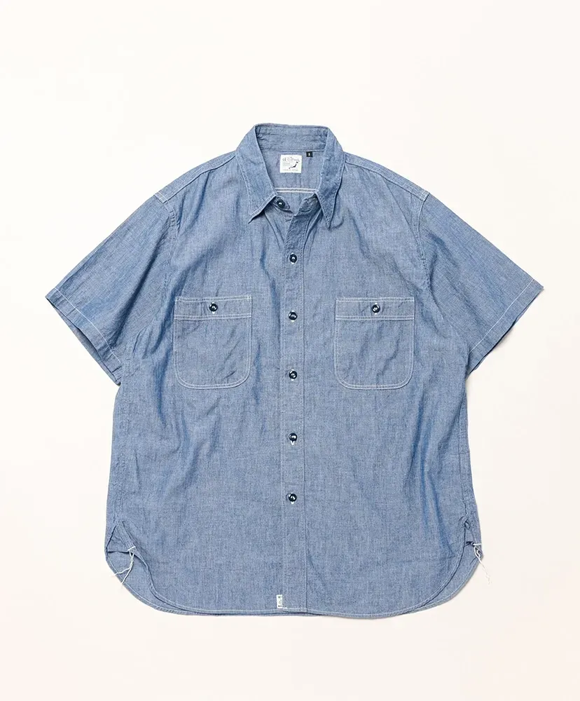 Short Sleeve White Chambray Work Shirt