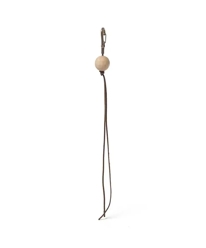 Round Wood Beads Key Ring With Brass