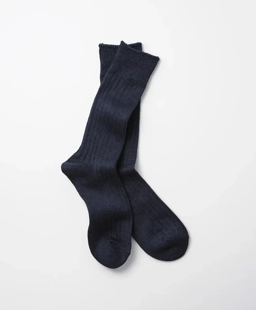 Linen Cotton Ribbed Crew Socks