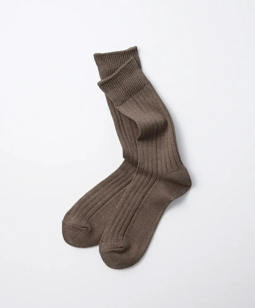 Linen Cotton Ribbed Crew Socks