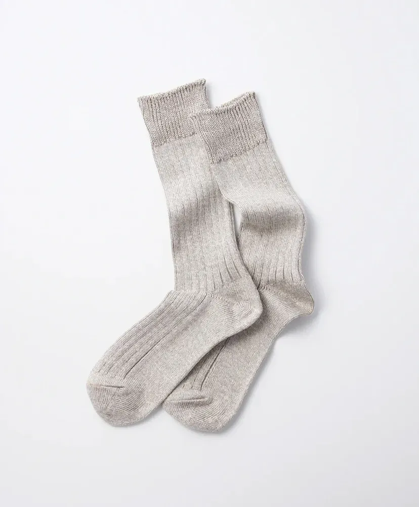 Linen Cotton Ribbed Crew Socks