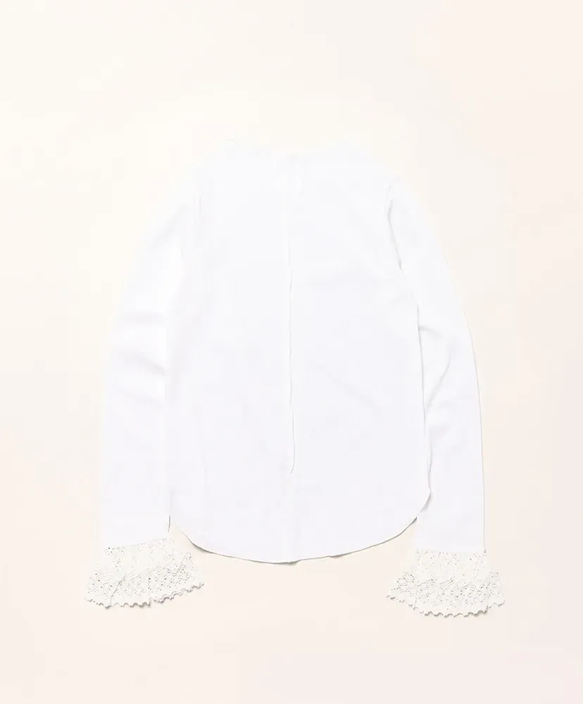 Ribbed Lace Cuff Pullover Tee