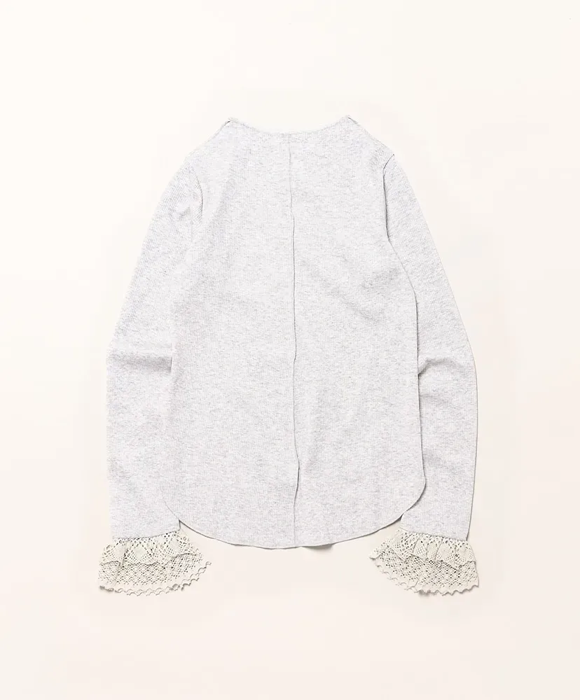 Ribbed Lace Cuff Pullover Tee