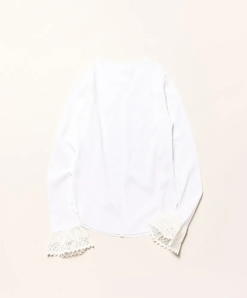 Ribbed Lace Cuff Pullover Tee