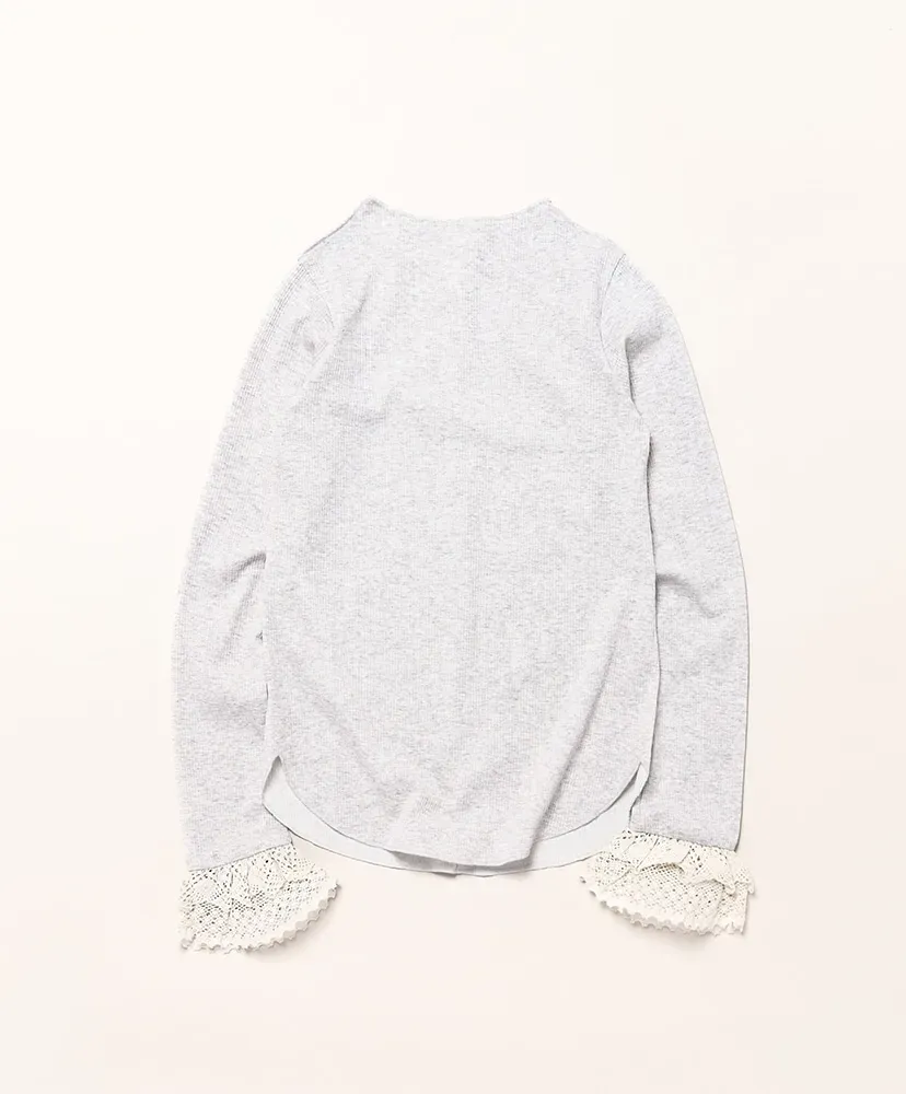 Ribbed Lace Cuff Pullover Tee