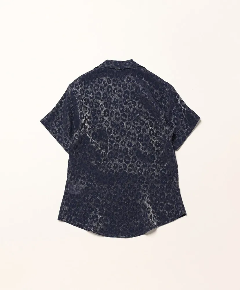 S/S Western Blouse - Rayon Leopard Jacquard