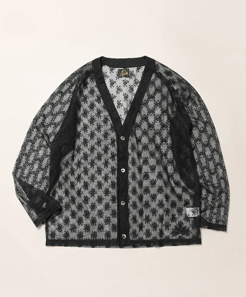 V-Neck Cardigan - Floral Raschel Lace