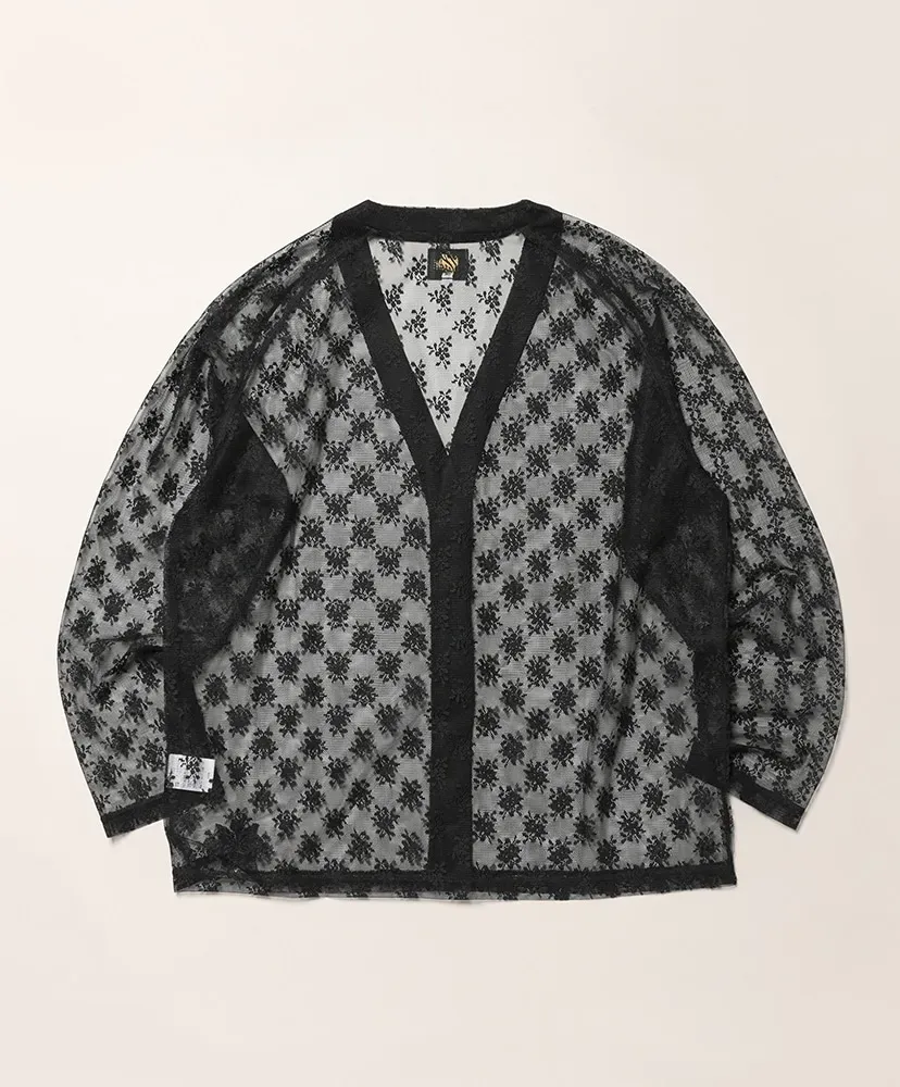 V-Neck Cardigan - Floral Raschel Lace