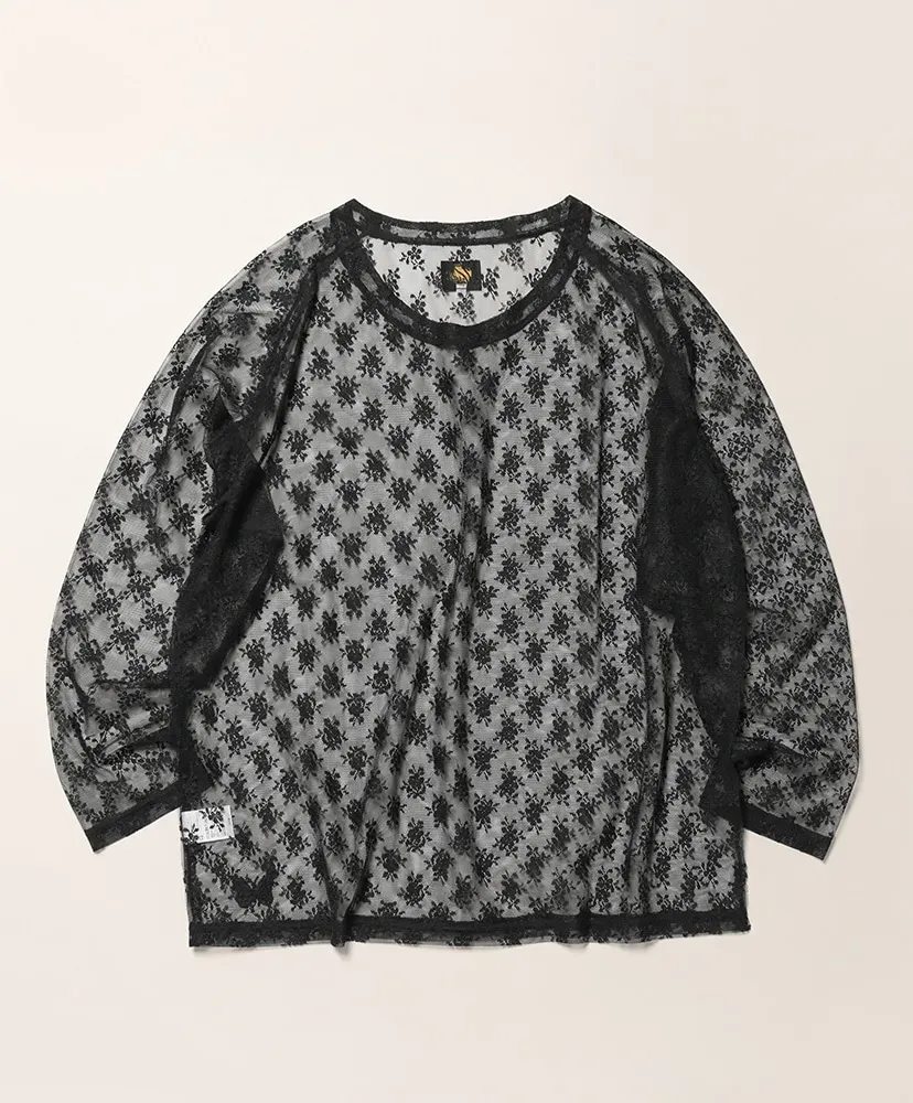 L/S U-Neck Tee - Floral Raschel Lace