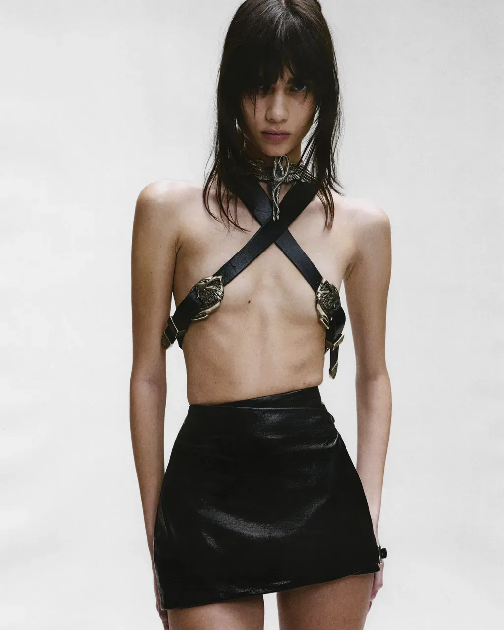 Leather Side Buckle Mini Skirt
