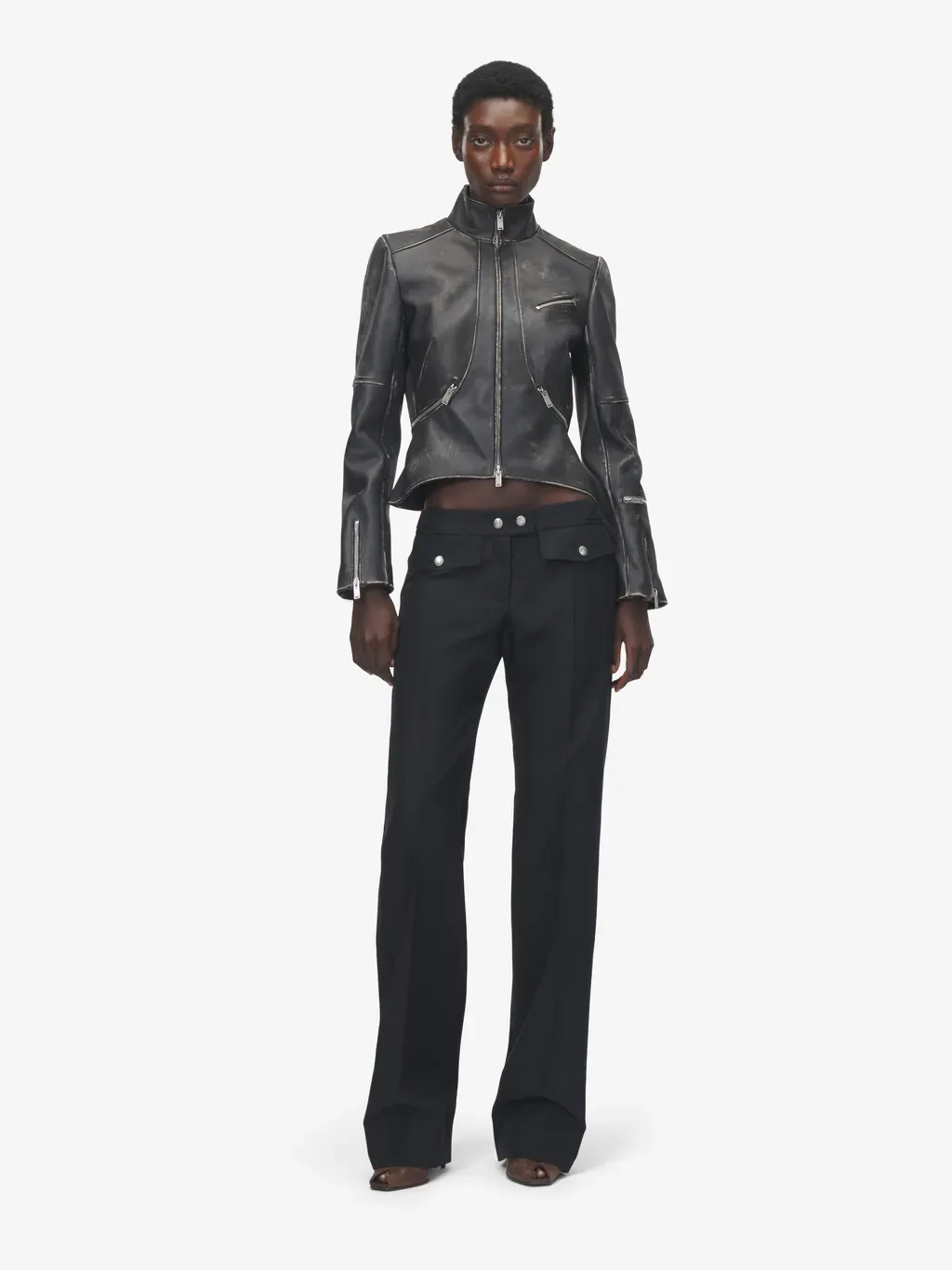 Brushed Leather Cropped Jacket