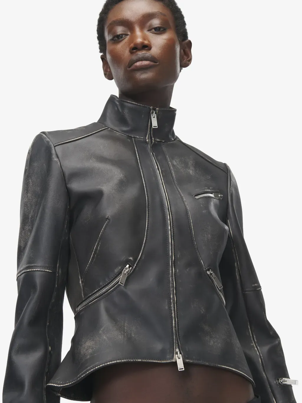 Brushed Leather Cropped Jacket