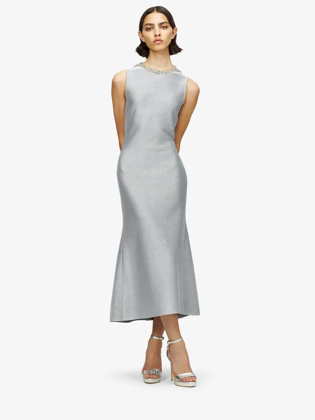 Chain Mail Embroidery Midi Dress