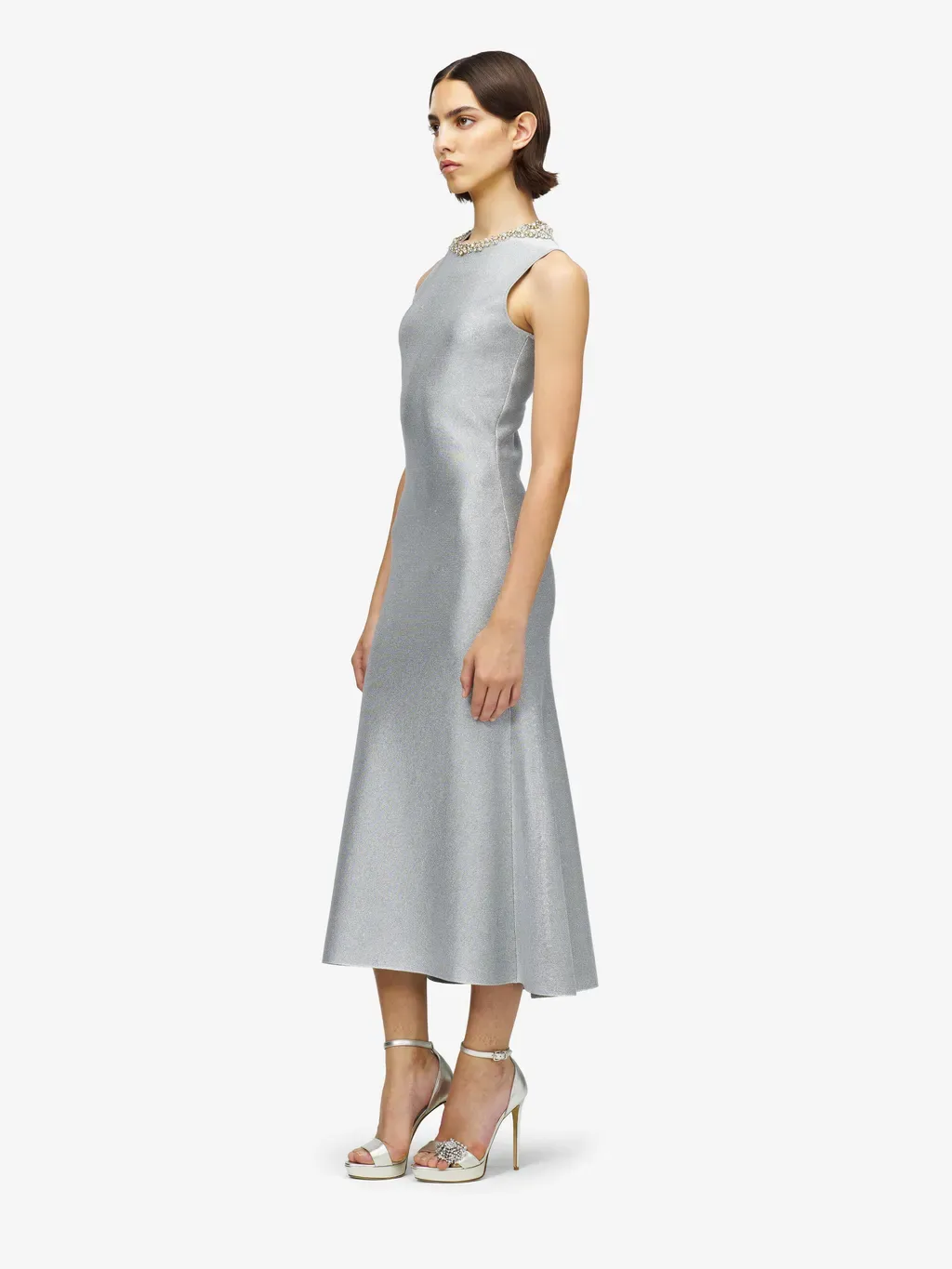 Chain Mail Embroidery Midi Dress