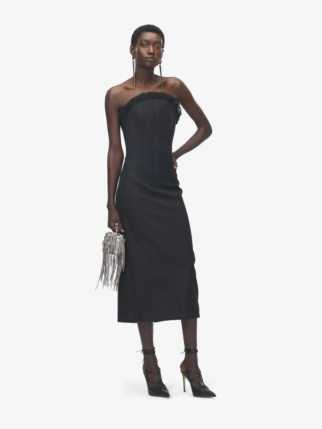 Crepon Trim Evening Dress