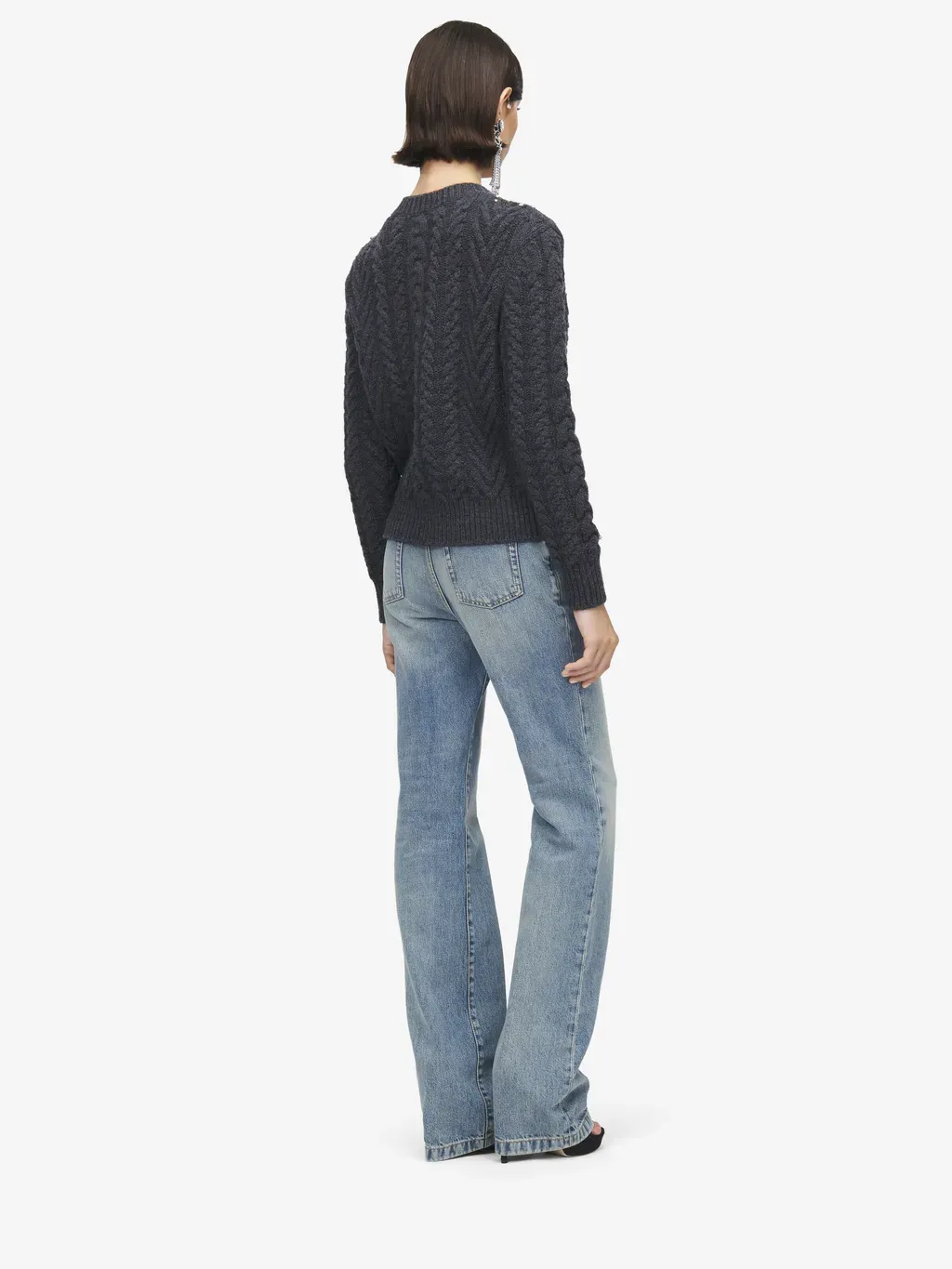 Crystal Embroidery Cable Knit Cardigan