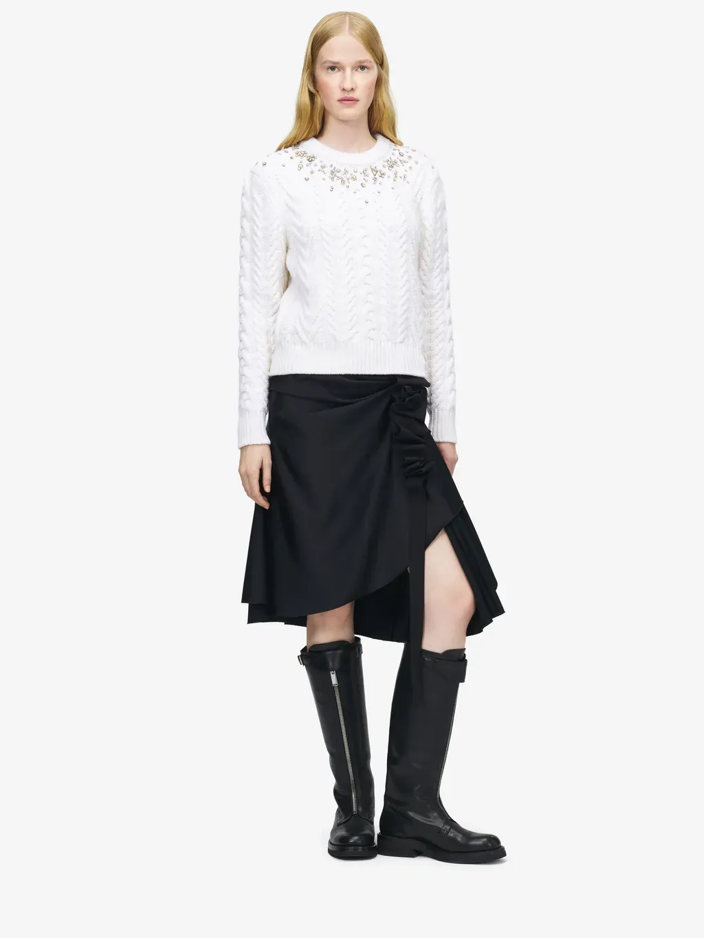 Crystal Embroidery Cable Knit Jumper
