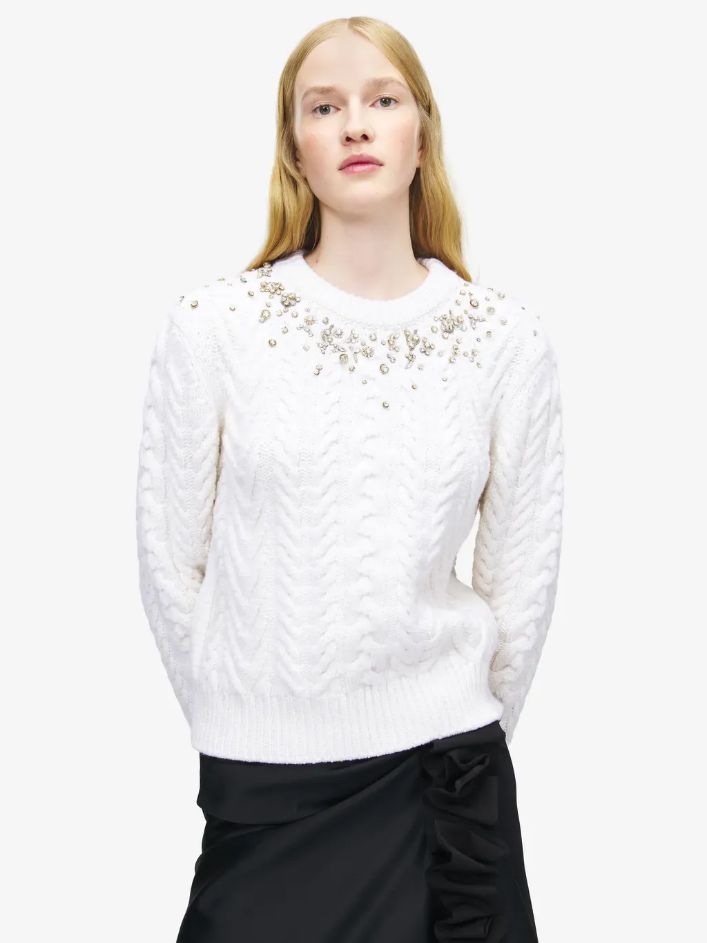 Crystal Embroidery Cable Knit Jumper