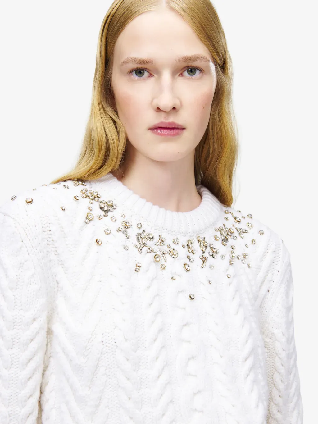 Crystal Embroidery Cable Knit Jumper