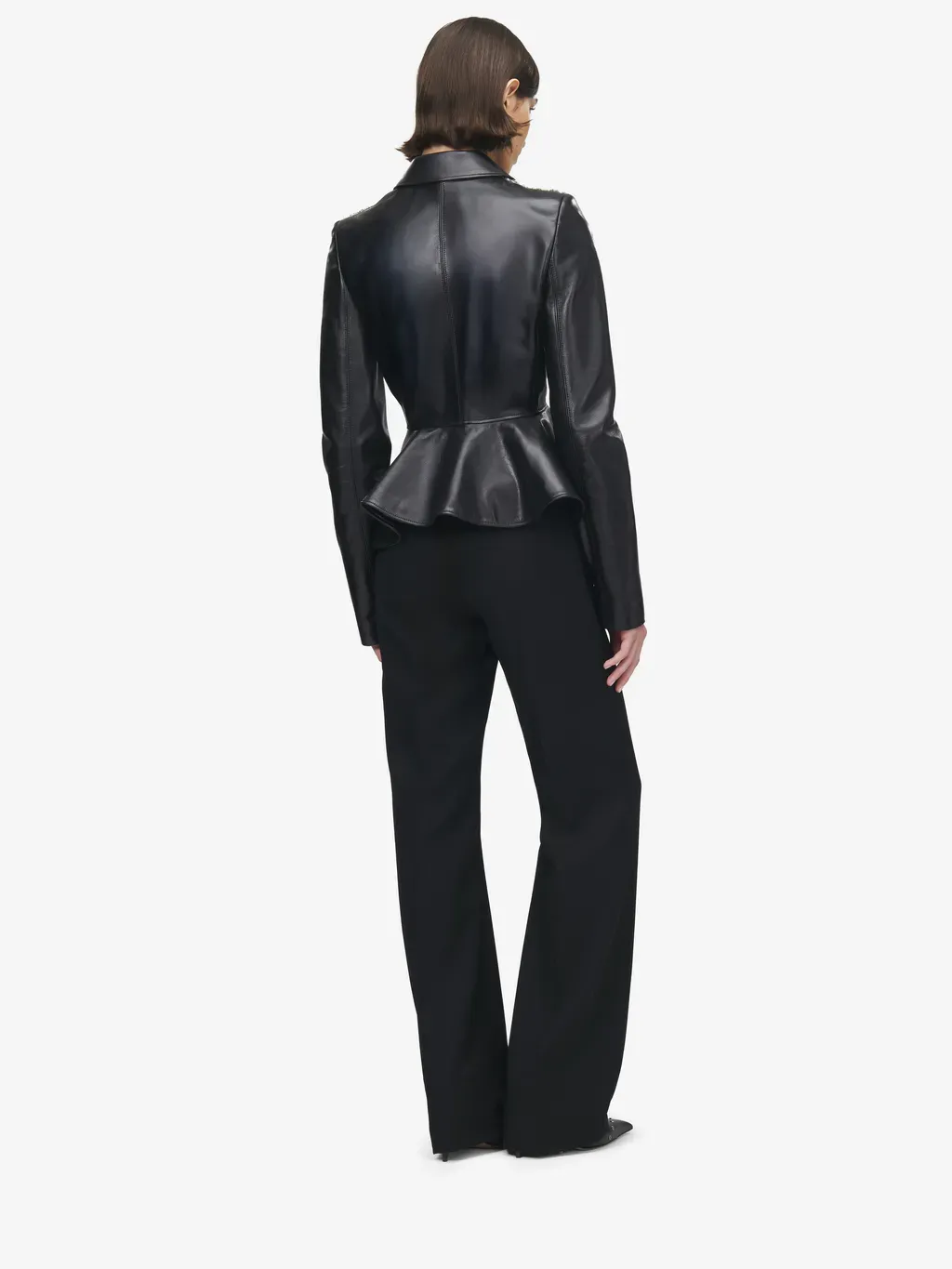 Crystal Embroidery Leather Peplum Jacket