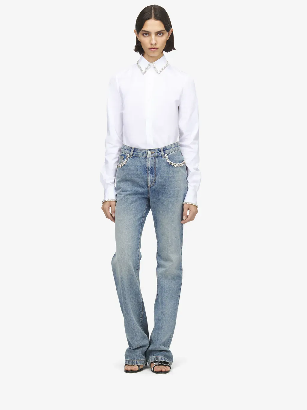 Crystal Embroidery Straight Leg Jeans