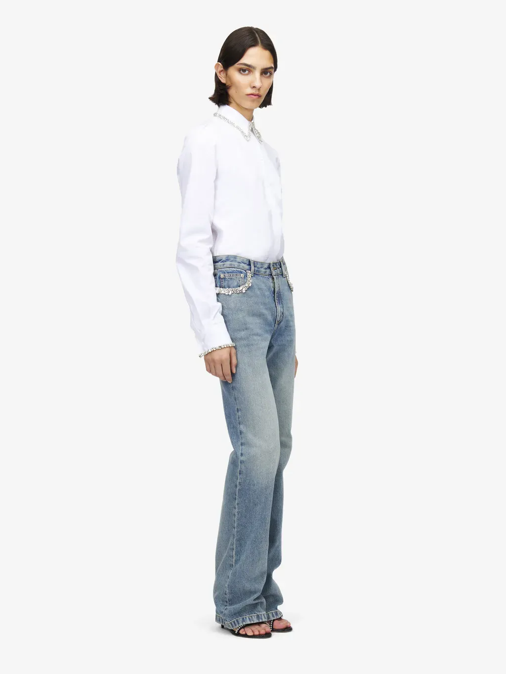 Crystal Embroidery Straight Leg Jeans