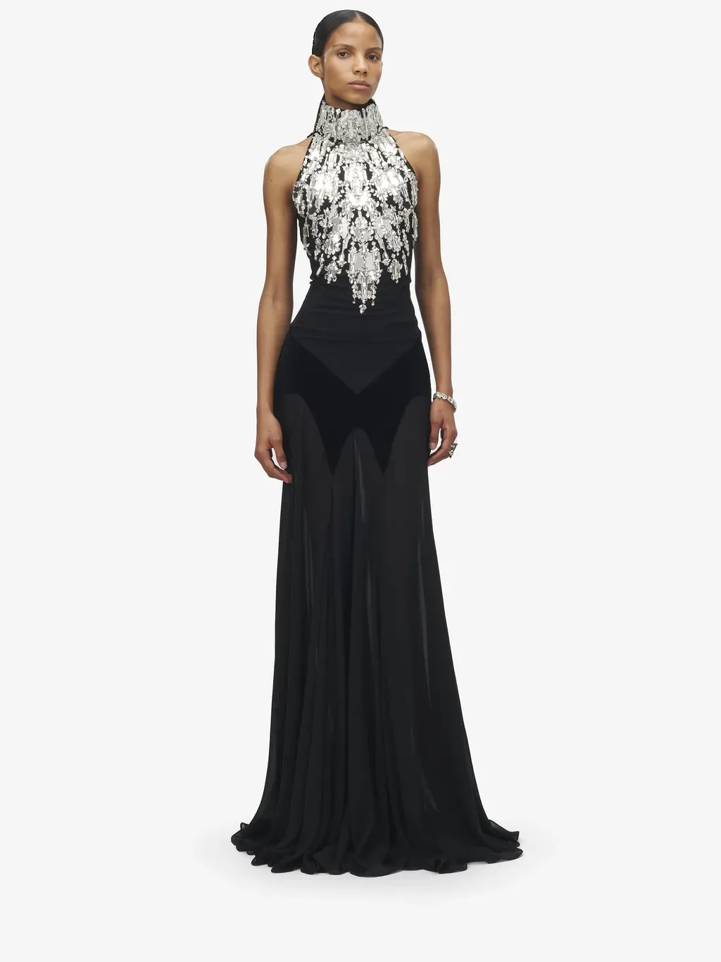 Crystal Mirror Embroidery Evening Dress