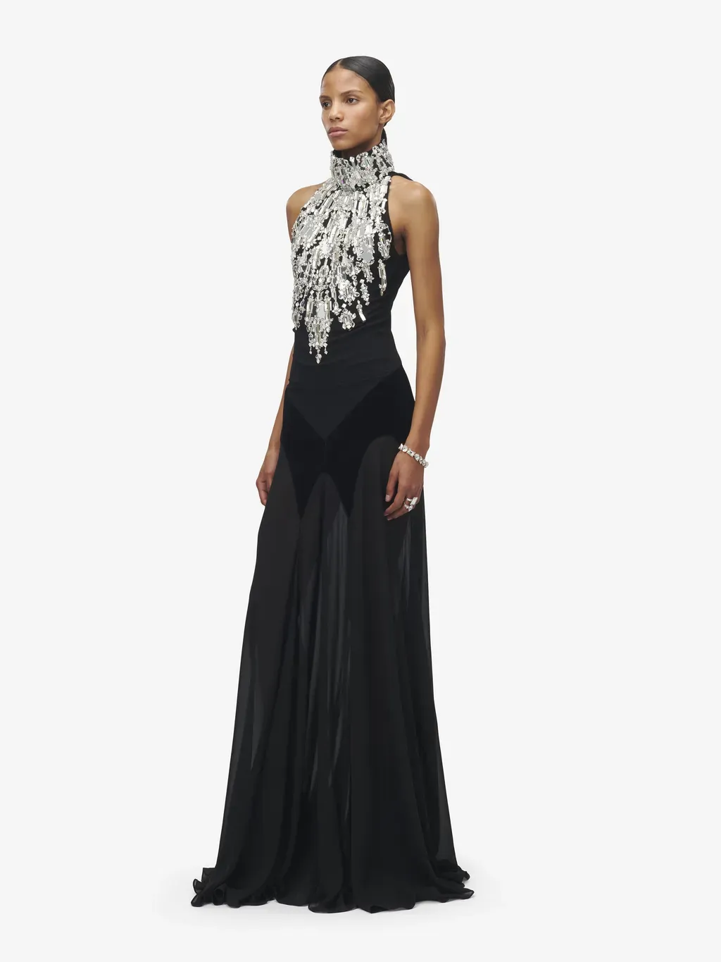 Crystal Mirror Embroidery Evening Dress